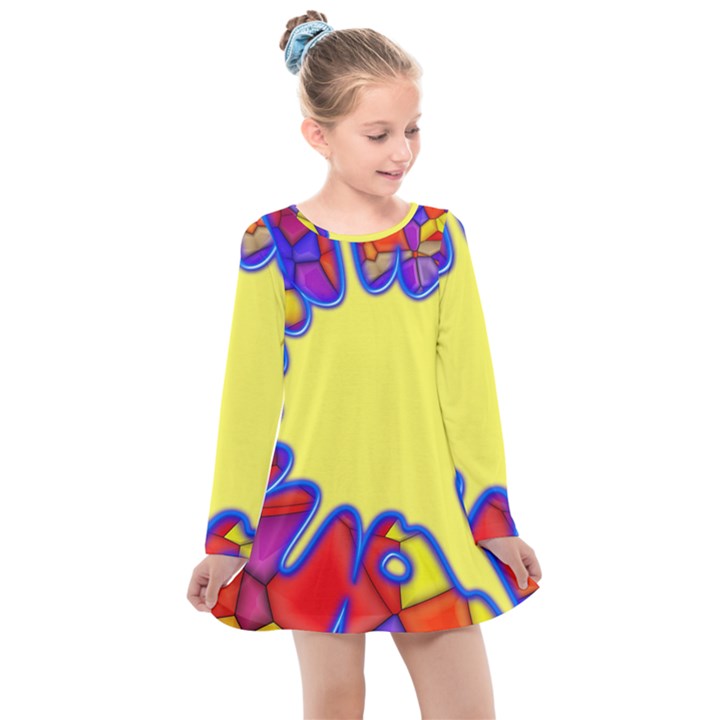 Embroidery Dab Color Spray Kids  Long Sleeve Dress