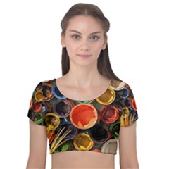 Color Box Colorful Art Artwork Velvet Short Sleeve Crop Top 