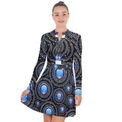 Background Abstract Glossy Blue Long Sleeve Panel Dress