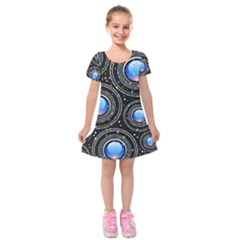 Background Abstract Glossy Blue Kids  Short Sleeve Velvet Dress by Nexatart