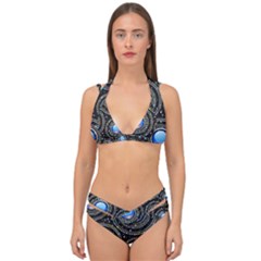 Background Abstract Glossy Blue Double Strap Halter Bikini Set