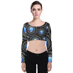 Background Abstract Glossy Blue Velvet Crop Top