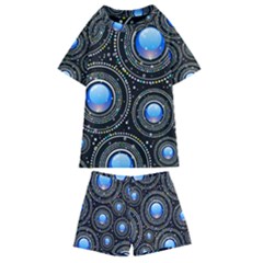 Background Abstract Glossy Blue Kids  Swim Tee And Shorts Set