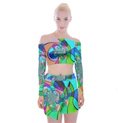 Retro Wave Background Pattern Off Shoulder Top With Mini Skirt Set by Nexatart