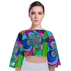 Retro Wave Background Pattern Tie Back Butterfly Sleeve Chiffon Top