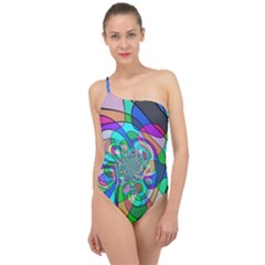 Retro Wave Background Pattern Classic One Shoulder Swimsuit