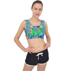 Retro Wave Background Pattern V-back Sports Bra by Nexatart