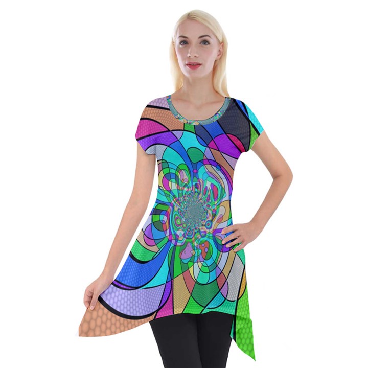 Retro Wave Background Pattern Short Sleeve Side Drop Tunic