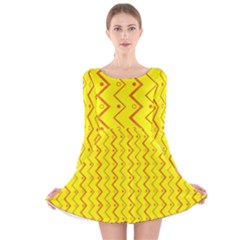 Yellow Background Abstract Long Sleeve Velvet Skater Dress by Nexatart