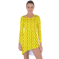 Yellow Background Abstract Asymmetric Cut-out Shift Dress by Nexatart