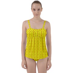 Yellow Background Abstract Twist Front Tankini Set by Nexatart