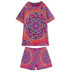 Floral Background Texture Pink Kids  Swim Tee And Shorts Set