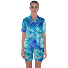 Abstract Squares Arrangement Satin Short Sleeve Pyjamas Set