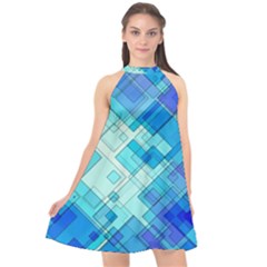 Abstract Squares Arrangement Halter Neckline Chiffon Dress  by Nexatart