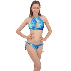 Abstract Squares Arrangement Cross Front Halter Bikini Set