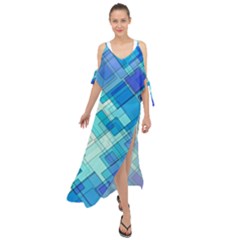 Abstract Squares Arrangement Maxi Chiffon Cover Up Dress