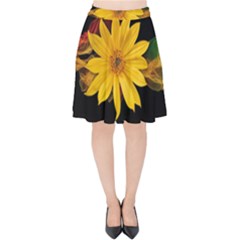 Sun Flower Blossom Bloom Particles Velvet High Waist Skirt by Nexatart