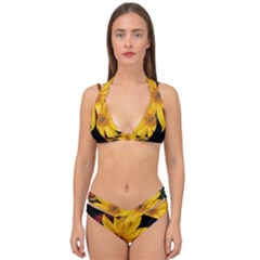 Sun Flower Blossom Bloom Particles Double Strap Halter Bikini Set