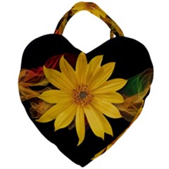 Sun Flower Blossom Bloom Particles Giant Heart Shaped Tote by Nexatart