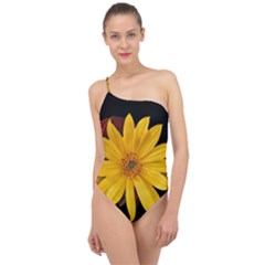 Sun Flower Blossom Bloom Particles Classic One Shoulder Swimsuit