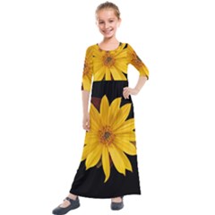 Sun Flower Blossom Bloom Particles Kids  Quarter Sleeve Maxi Dress