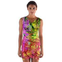 Color Abstract Artifact Pixel Wrap Front Bodycon Dress by Nexatart