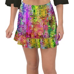 Color Abstract Artifact Pixel Fishtail Mini Chiffon Skirt