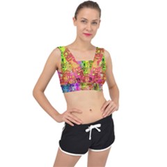 Color Abstract Artifact Pixel V-back Sports Bra by Nexatart