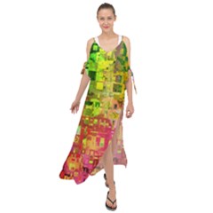 Color Abstract Artifact Pixel Maxi Chiffon Cover Up Dress