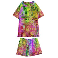 Color Abstract Artifact Pixel Kids  Swim Tee And Shorts Set