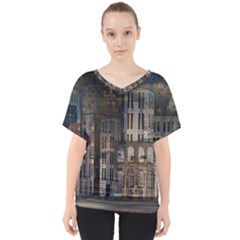 Architecture City Home Window V-neck Dolman Drape Top by Nexatart