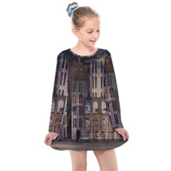 Architecture City Home Window Kids  Long Sleeve Dress