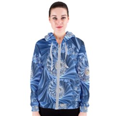 Blue Fractal Abstract Spiral Women s Zipper Hoodie by Nexatart