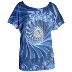 Blue Fractal Abstract Spiral Women s Oversized Tee