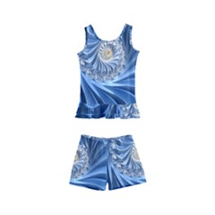 Blue Fractal Abstract Spiral Kid s Boyleg Swimsuit