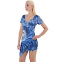 Blue Fractal Abstract Spiral Short Sleeve Asymmetric Mini Dress View1