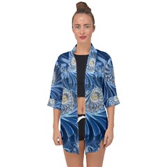 Blue Fractal Abstract Spiral Open Front Chiffon Kimono by Nexatart