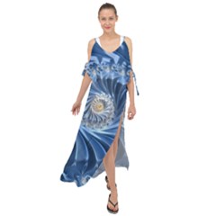 Blue Fractal Abstract Spiral Maxi Chiffon Cover Up Dress