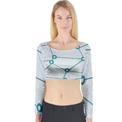 Network Social Abstract Long Sleeve Crop Top by Nexatart