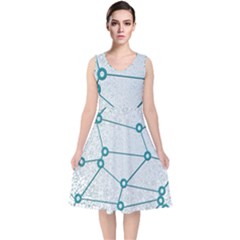 Network Social Abstract V-neck Midi Sleeveless Dress  by Nexatart