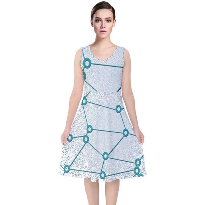 Network Social Abstract V-Neck Midi Sleeveless Dress 