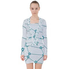 Network Social Abstract V-neck Bodycon Long Sleeve Dress by Nexatart