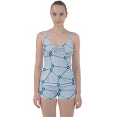 Network Social Abstract Tie Front Two Piece Tankini by Nexatart