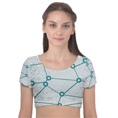 Network Social Abstract Velvet Short Sleeve Crop Top  by Nexatart