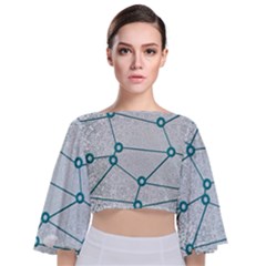 Network Social Abstract Tie Back Butterfly Sleeve Chiffon Top by Nexatart