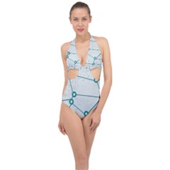 Network Social Abstract Halter Front Plunge Swimsuit by Nexatart