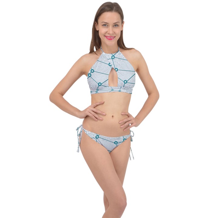 Network Social Abstract Cross Front Halter Bikini Set