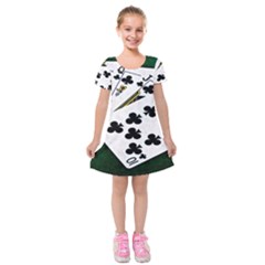 Poker Hands   Royal Flush Clubs Kids  Short Sleeve Velvet Dress