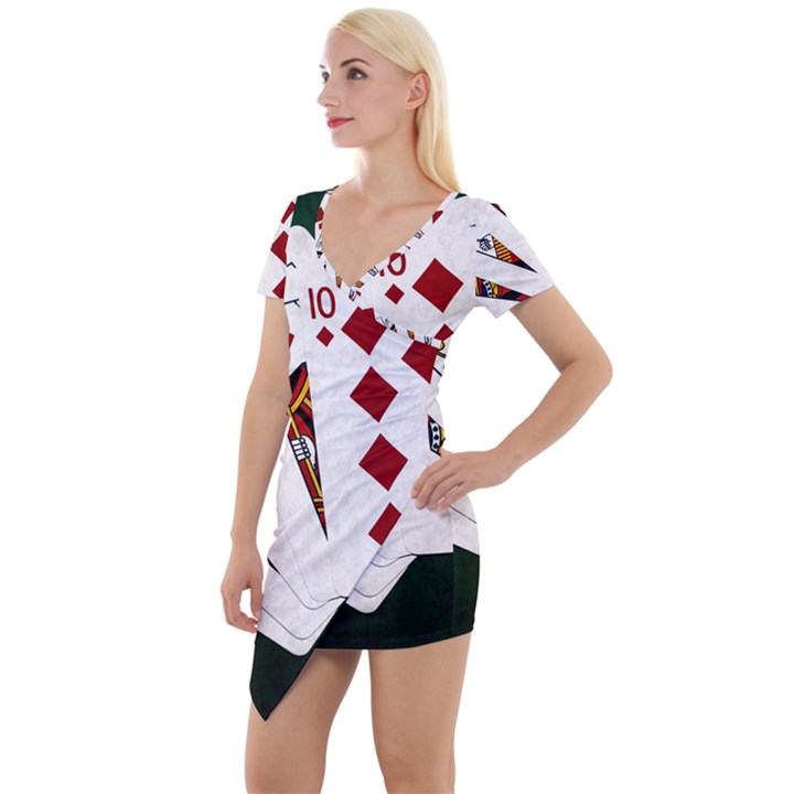 Poker Hands   Royal Flush Diamonds Short Sleeve Asymmetric Mini Dress