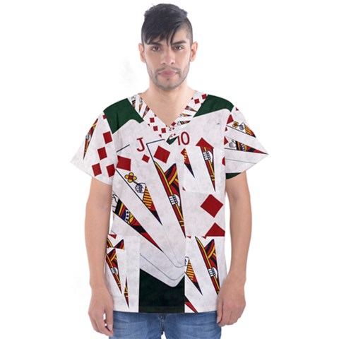 Poker Hands   Royal Flush Diamonds Men s V-neck Scrub Top by FunnyCow